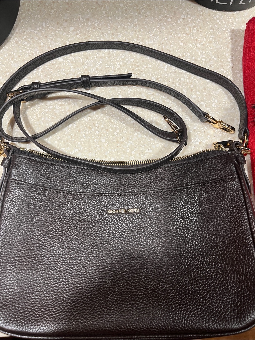 Michael Kors Pebbled Leather Crossbody in Brown with Gold Hardware Jet Set - Picture 7 of 9